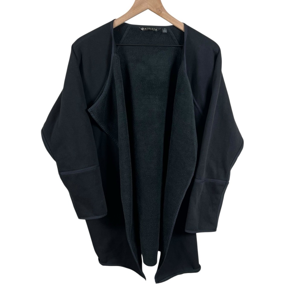 Athleta Womens Small Black Cozy Karma Wrap Open Fron Fleece Lined Long Sleeve